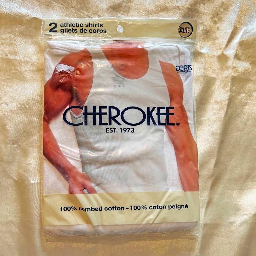MEN'S ATHLETIC SHIRT, TANK TOP, SIZE 3X, WHITE, SLEEVELESS, BY CHEROKEE, IN ORIG